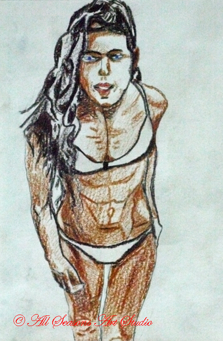 Beach Abs, 15cm x 20.5cm, coloured pencils