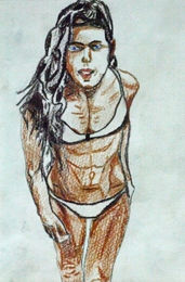 Beach Abs, coloured pencil, 6in x 8in