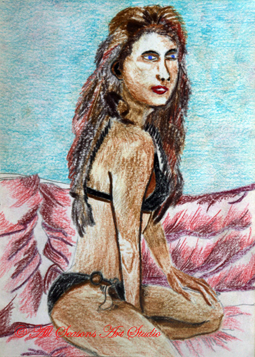 Bikini Girl, 15cm x 20.5cm, coloured pencils