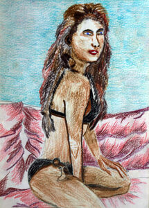 Bikini Girl, 15cm x 20.5cm, coloured pencils