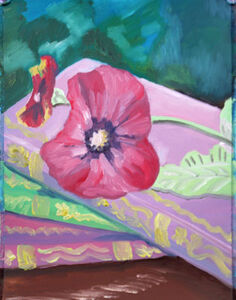 Books and Pansy, 30.5cm x 40.5cm, oil on arches paper