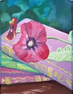 Books and Pansy, 30.5cm x 40.5cm, oil