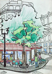 Brasserie, 6in x 8in, mixed media