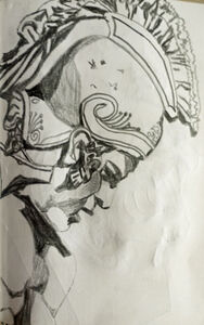 Centurion, 11.5cm x 18cm, charcoal pencil