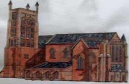 Church, oil on paper, 14cm x 22.5cm