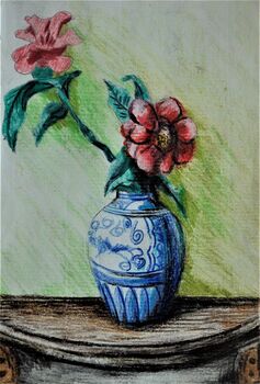 Classic Still Life, 2021, 11.5cm x 18cm, coloured pencils