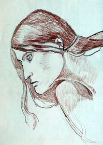 Copy after JW Waterhouse 01, 20cm x 29cm, sanguine pencil