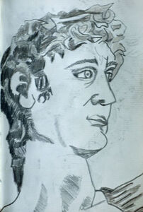 Copy after Michelangelo, 11.5cm x 18cm, coloured pencil