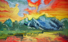 Firebird Mountain, oil on board, 25.5cm x 40.5cm