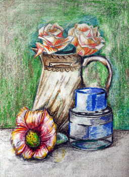 Jug and Perfume Bottle, 2020, 15cm x 20.5cm, coloured pencils