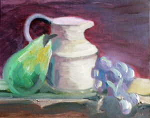 Jug with Fruit, 20cm x 25.5cm, oil on board