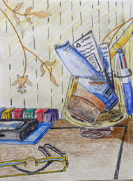 Mums Table, 6in x 8in, coloured pencils