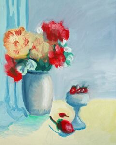 Peonies and Strawberries, 30.5cm x 40.5cm, oil