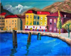 Portuguese Port Town, 40cm x 50cm, oil