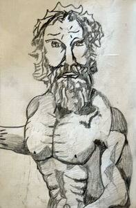 Poseidon, 11.5cm x 18cm, charcoal pencil
