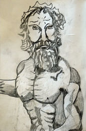 Poseidon, 6in x 8in, charcoal pencil