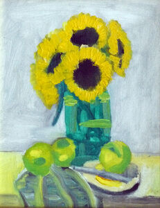 Sunflowers and Apples, 2019, 20cm x 25.5cm, oil