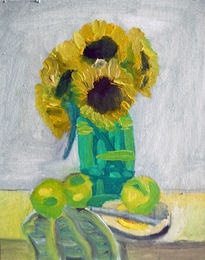 Sunflowers and Apples, 8in x 10in, oil on board