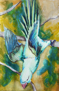 Swooping Parrot, 2021, 11.5cm x 18cm, mixed media