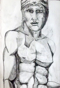 Taureg, 11.5cm x 18cm, charcoal pencil