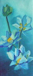 blue lotus blossoms, oil on canvas, 8in x 18in