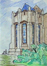 edinburgh castle, mixed media, 6in x 8in