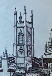 granite city church, pens, 6in x 8in