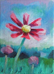 poppy field, oil on canvas, 18cm x 24cm