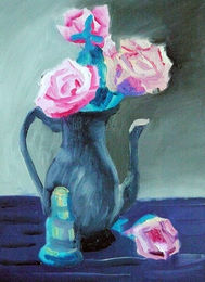 roses in a jug, oil on paper, 12in x 16in