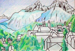 swiss alps, mixed media, 6in x 8in