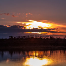 1052-Sky Train Sunset Lough Boora Parklands Offaly