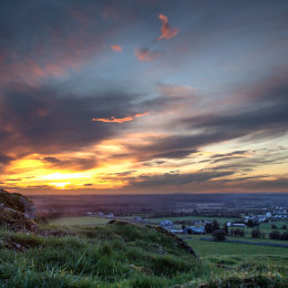 1064-Sun sets on green grass of Croghan Hill Offaly Ireland