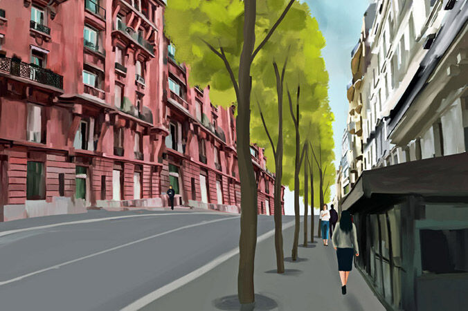 143 Paris Street. Mirabelle walks along.