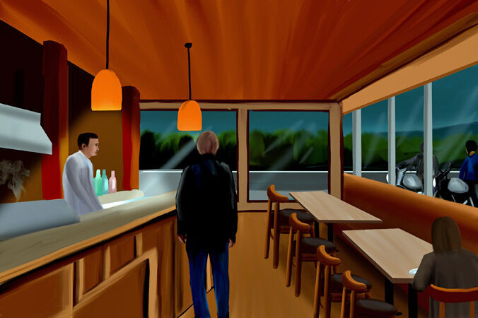 184 Cafe stop. The bikers arrive.