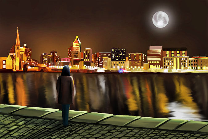 88 Carol looks across the river