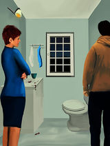 Broken window. Blood on the sink.