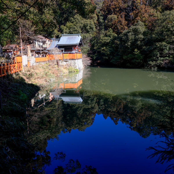 Shrine On Mountain Lake