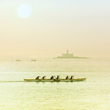Canoe with misty sun