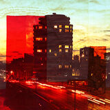Red sunset with traffic trails