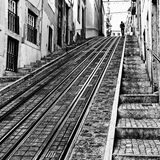 Tram lines with man, Lisbon
