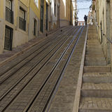 Tram lines with man