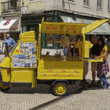Yellow van with information