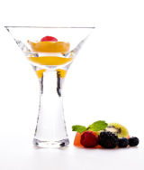 Heavy glass with raspberries and cherry