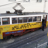 Yellow tram on a steep slope