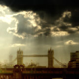 Tower Bridge with dark clouds
