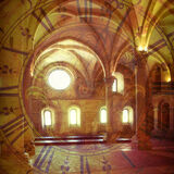 Vaulted ceiling with clock