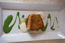 Main course of Crusted Salmon at the Auberge de la Source, southern Normandy.