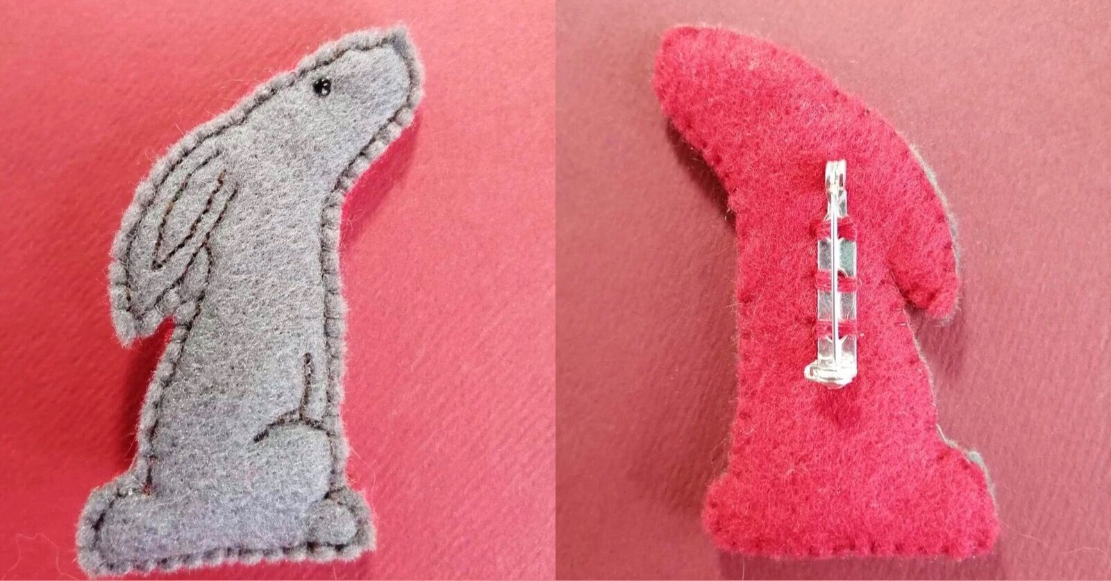 Grey/red hare brooch