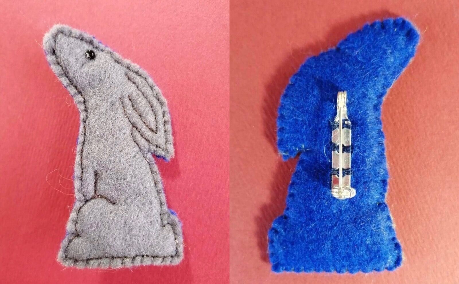 Grey/royal blue hare brooch
