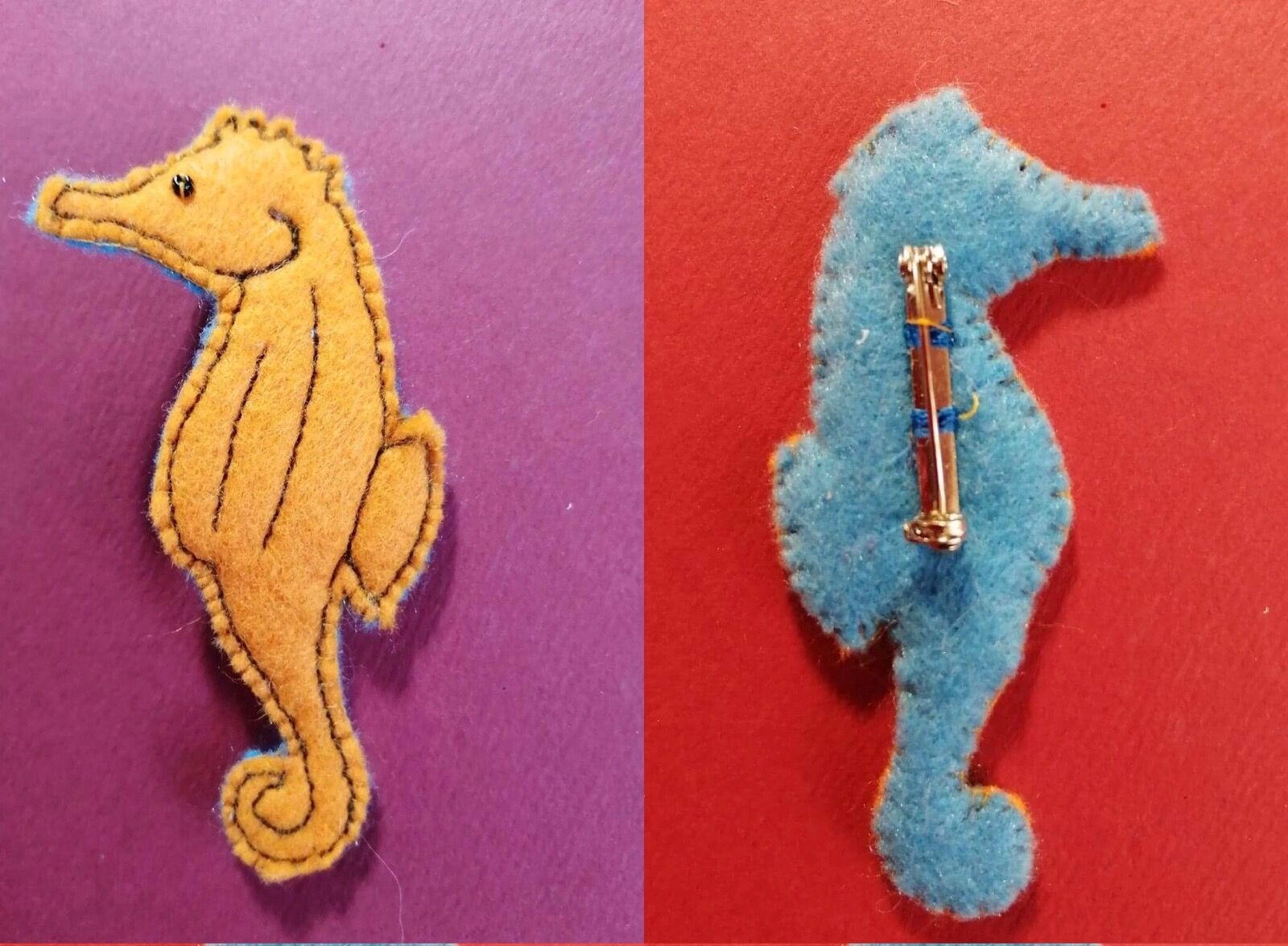 Orange Seahorse brooch